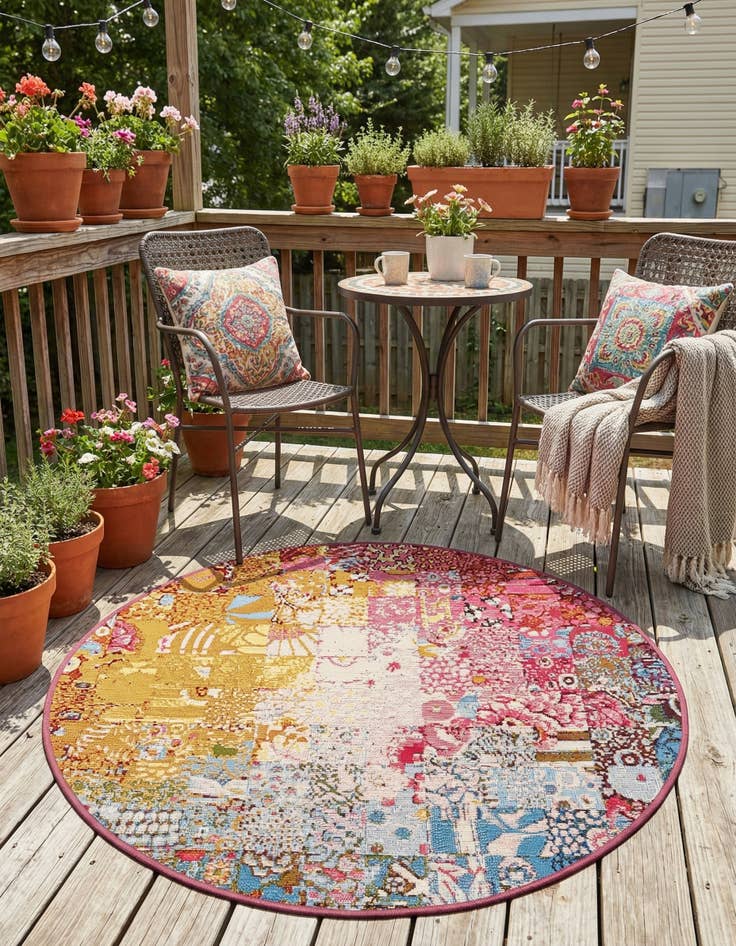 Detail image of 3' x 3'  Washable Modern Indoor / Outdoor Round Rug