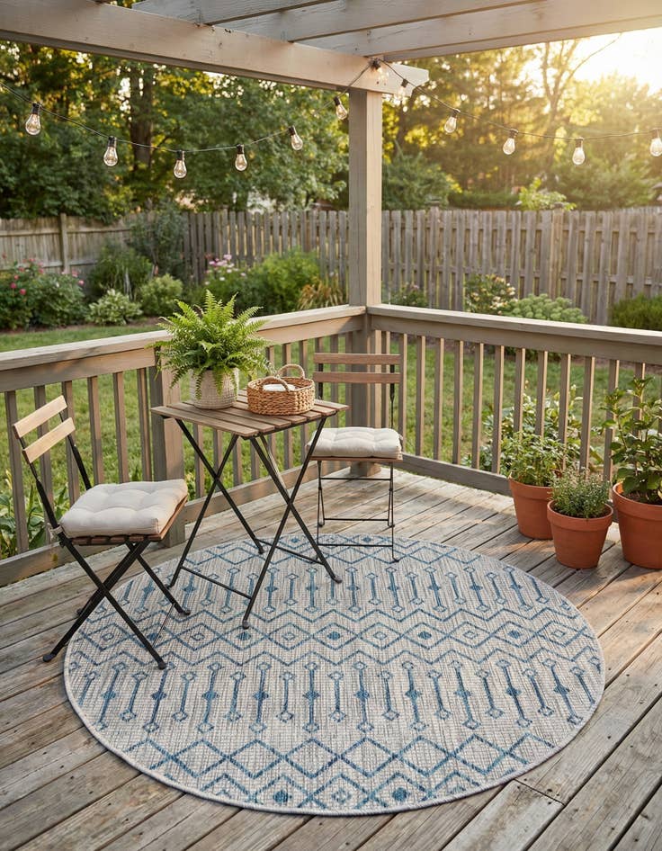 Detail image of 4' x 4' Easy-Clean Trellis Indoor / Outdoor Round Rug