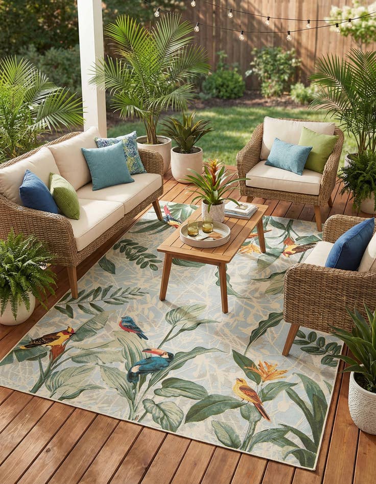 Detail image of 7' 10 x 11'  Washable Botanical Indoor / Outdoor Rug