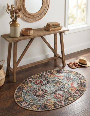 Vintage Green Washable Timeless Oval Rug