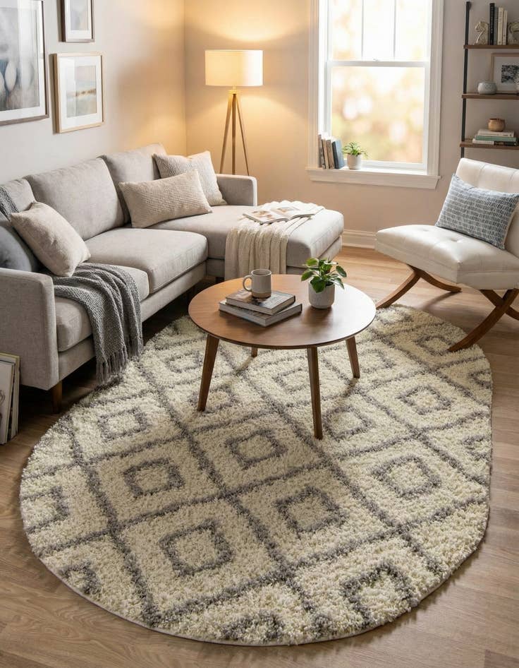 Detail image of  5' 3 x 8' Lattice Shag Oval Rug