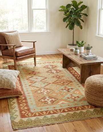 3' 7 x 6' 2 Hand Woven Kilim Waziri Wool Rug