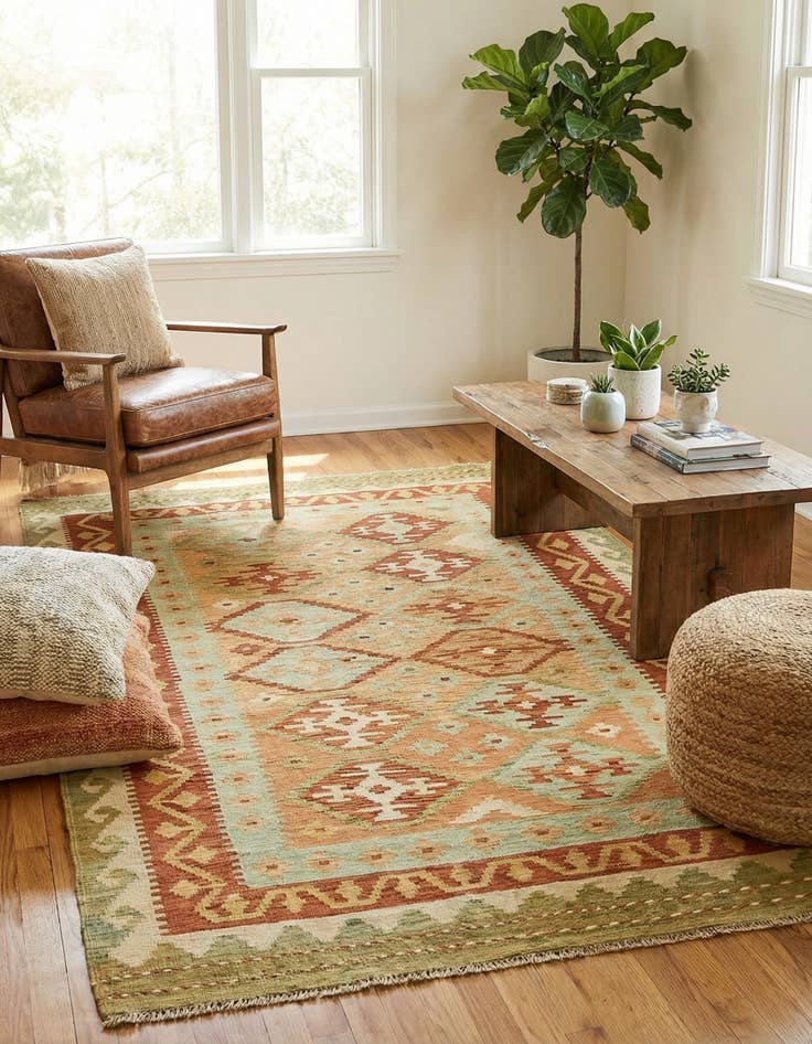 Detail image of 3' 7 x 6' 2 Hand Woven Kilim Waziri Wool Rug