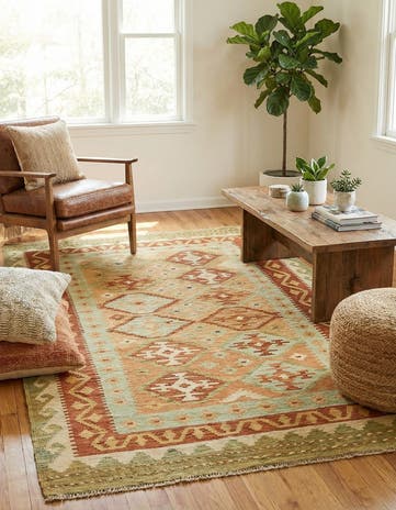 3' 7 x 6' 2 Hand Woven Kilim Waziri Wool Rug