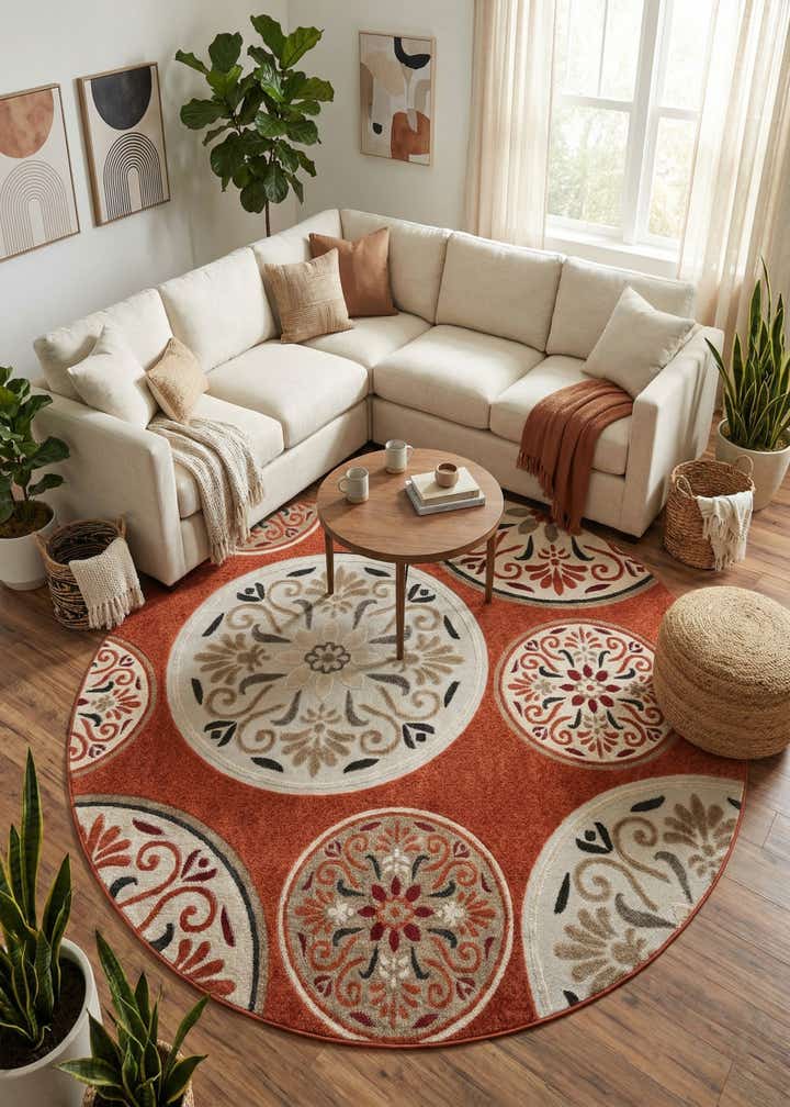 7' 10 x 7' 10 Easy-Clean Modern Indoor / Outdoor Round Rug