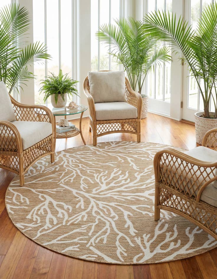 Detail image of  7' 10 x 7' 10  Washable Coastal Indoor / Outdoor Round Rug