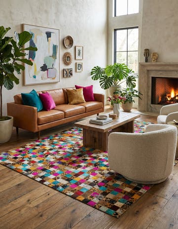 5' 1 x 7' 10 Cowhide Leather Rug