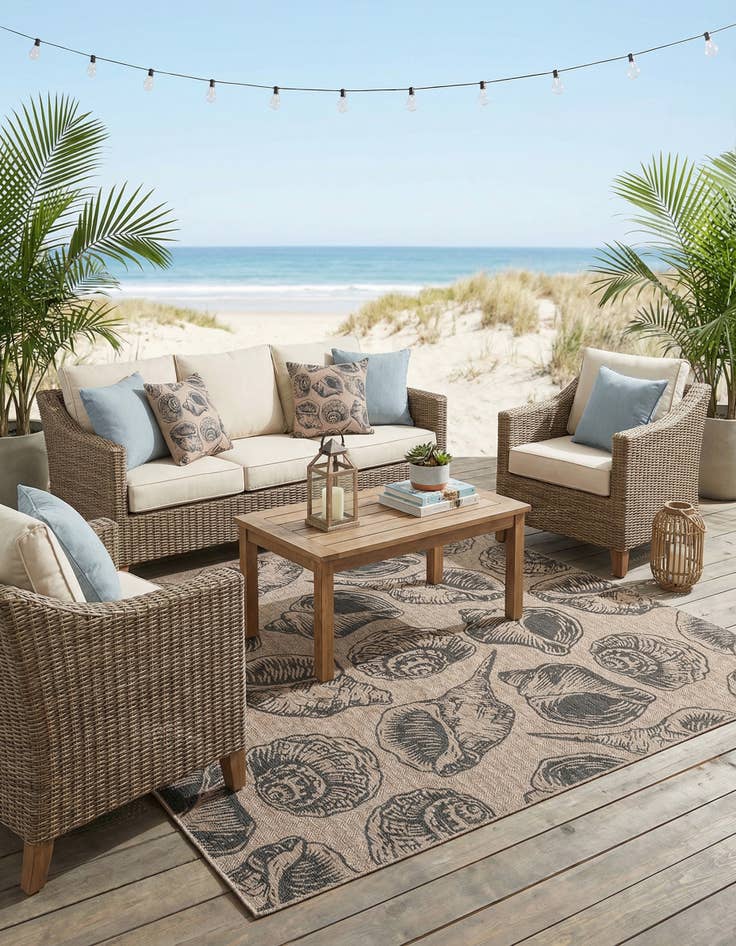 Detail image of 10' x 10'  Washable Coastal Indoor / Outdoor Square Rug