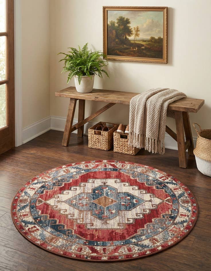 Detail image of 3' x 3'  Washable Traditional Indoor / Outdoor Round Rug