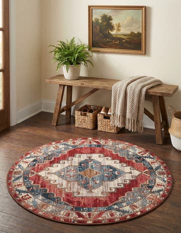 3' x 3' Easy-Clean Traditional Indoor / Outdoor Round Rug