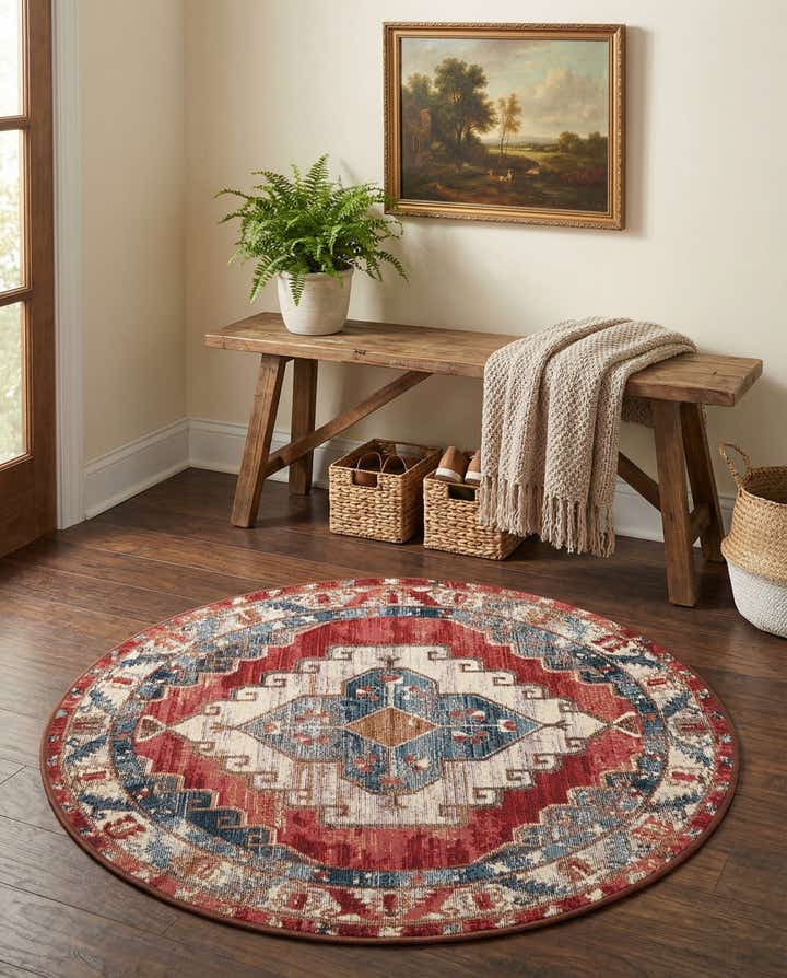 3' x 3' Easy-Clean Traditional Indoor / Outdoor Round Rug