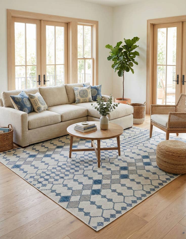 Detail image of 10' x 10' Easy-Clean Trellis Indoor / Outdoor Square Rug
