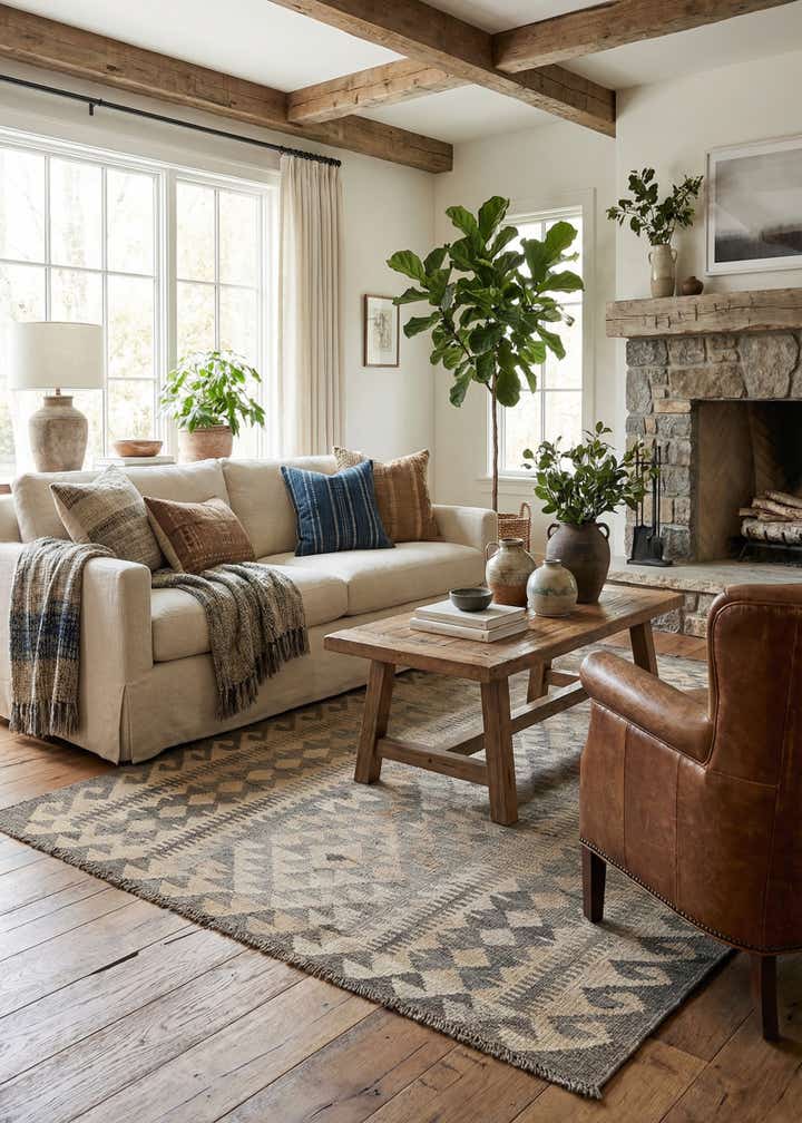 4' 3 x 6' Hand Woven Kilim Maymana Wool Rug