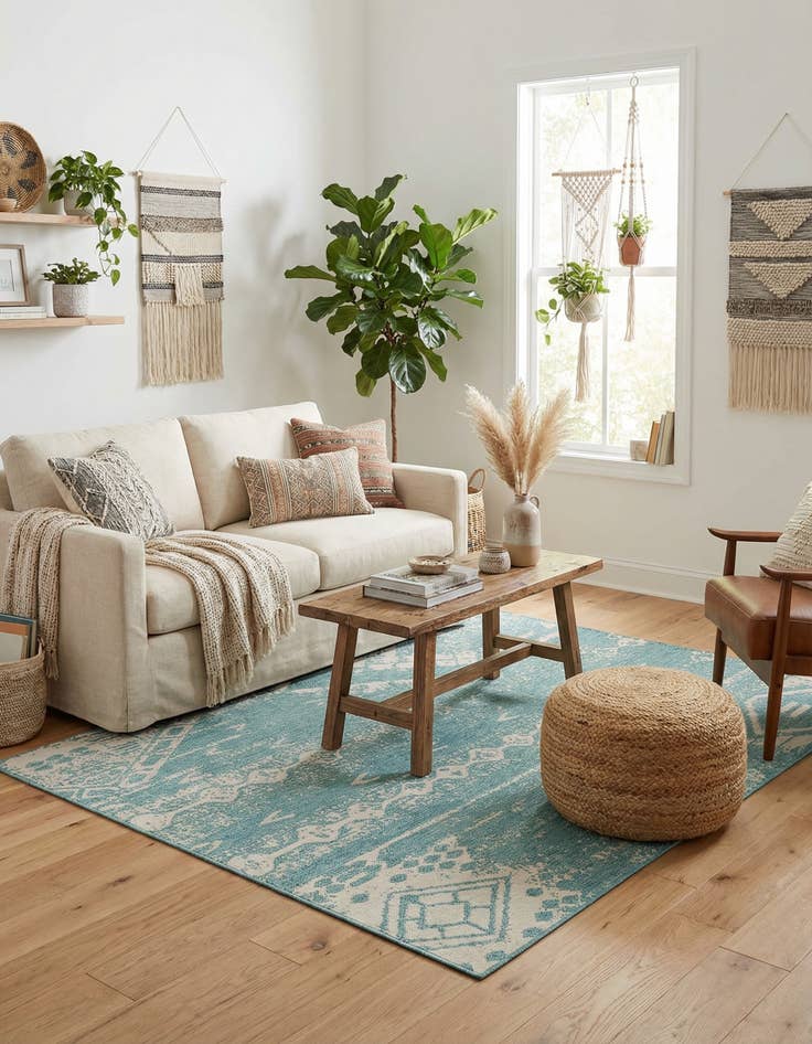 Detail image of  7' 10 x 10'  Washable Bohemian Indoor / Outdoor Rug