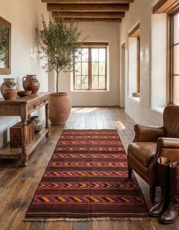 4' 1 x 8' 3 Hand Woven Kilim Afghan Wool Runner Rug
