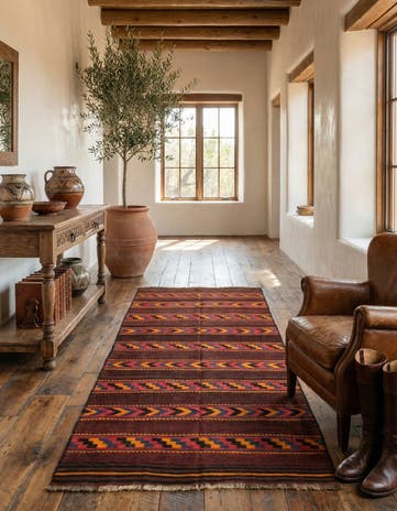 4' 1 x 8' 3 Hand Woven Kilim Afghan Wool Runner Rug