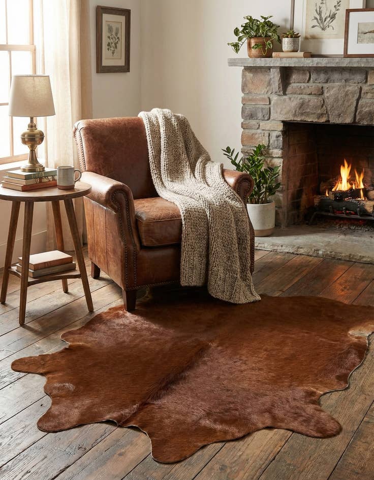 Detail image of 2' 2 x 2' 11 Cowhide Leather Rug