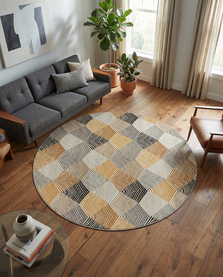Detail image of 7' 10 x 7' 10 Easy-Clean Modern Indoor / Outdoor Round Rug