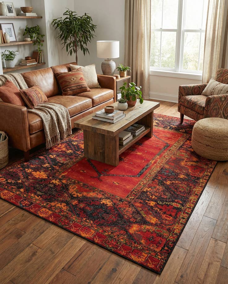 Detail image of 7' x 10' Easy-Clean Tribal Indoor / Outdoor Rug