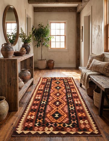 3' 7 x 6' 8 Hand Woven Kilim Maymana Wool Runner Rug