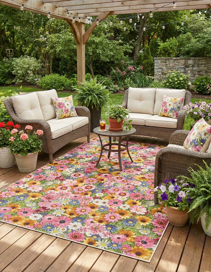 Detail image of 7' x 10'  Washable Botanical Indoor / Outdoor Rug