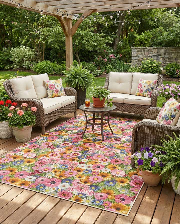 7' x 10' Easy-Clean Botanical Indoor / Outdoor Rug