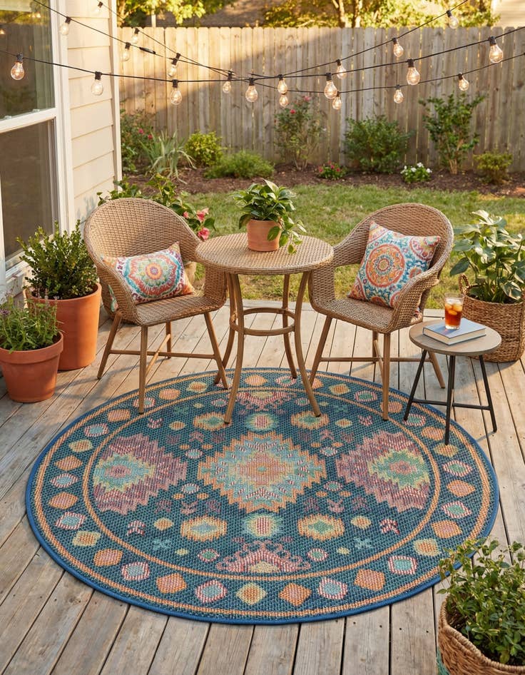 Detail image of 4' 1 x 4' 1  Washable Baja Indoor / Outdoor Round Rug