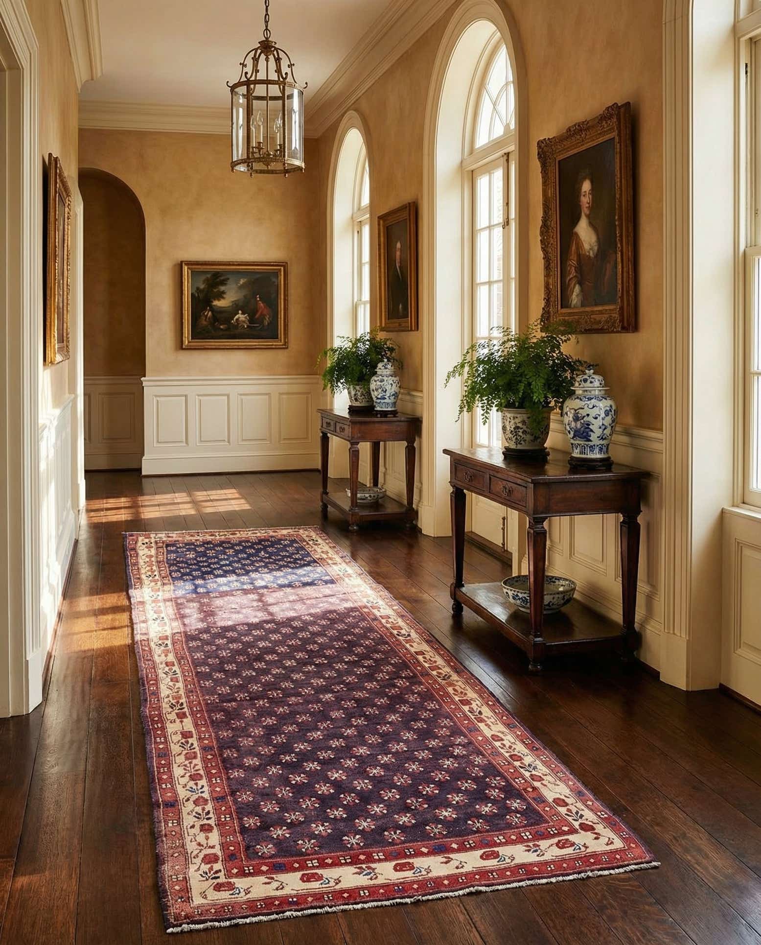 110cm x 340cm Hand Knotted Farahan Persian Wool Runner Rug
