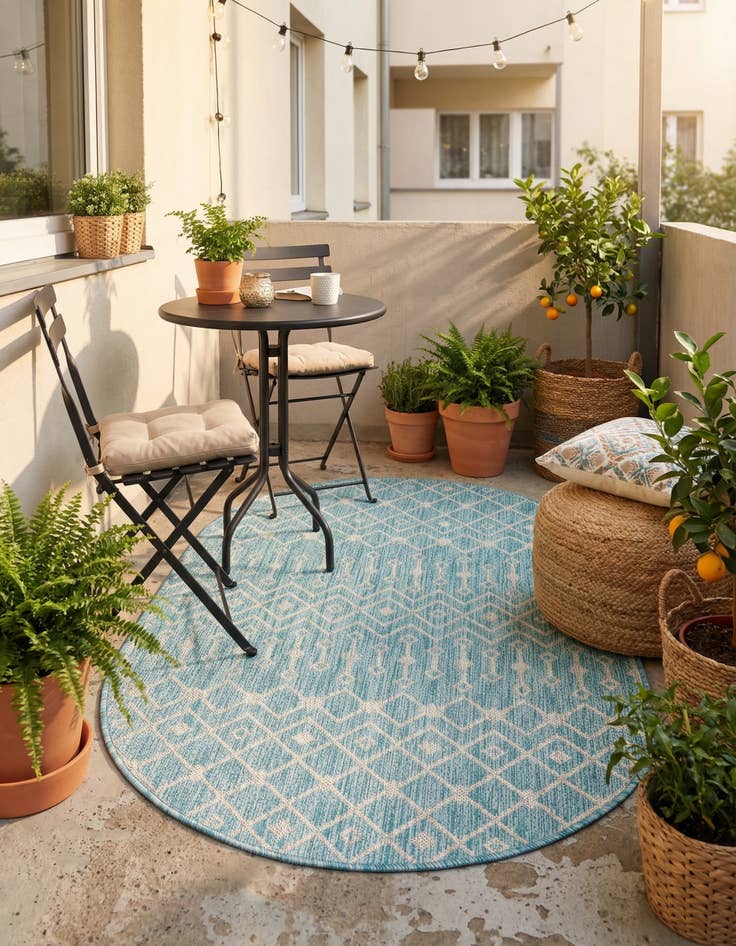Detail image of  3' x 5' 3  Washable Lattice Indoor / Outdoor Oval Rug