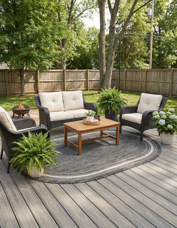5' 3 x 8' Easy-Clean Border Indoor / Outdoor Oval Rug