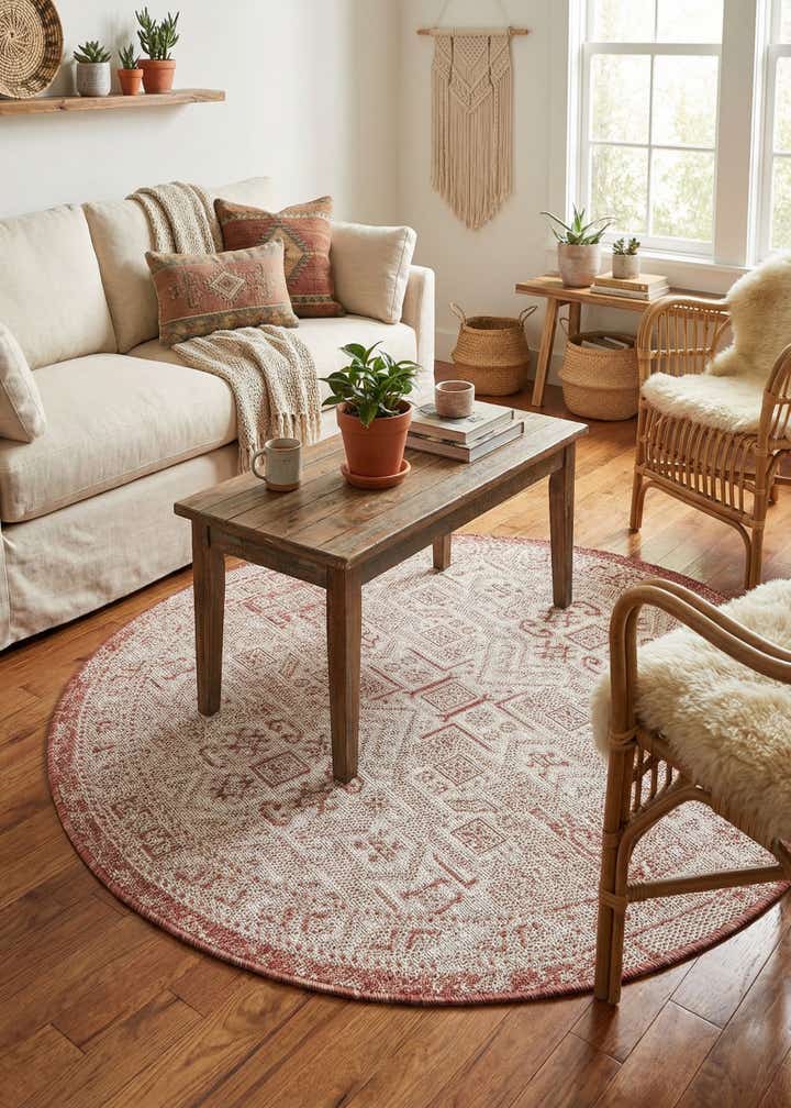 4' x 4' Easy-Clean Aztec Indoor / Outdoor Round Rug