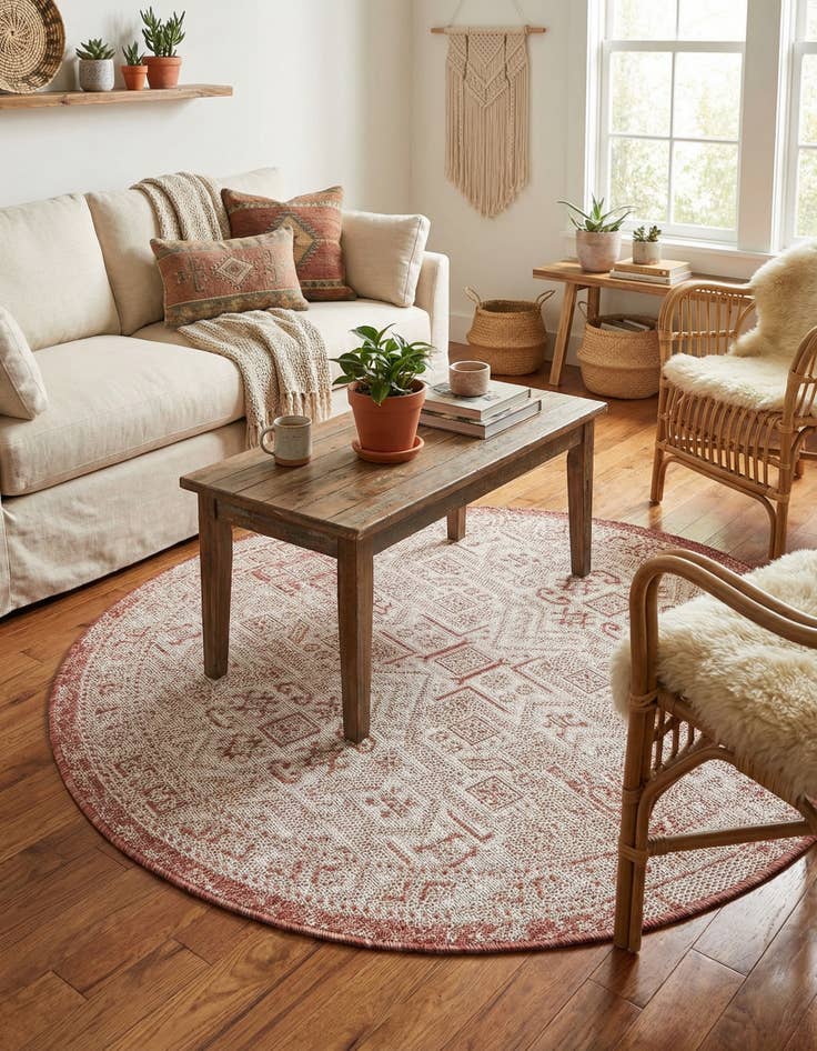 Detail image of 4' x 4' Easy-Clean Aztec Indoor / Outdoor Round Rug