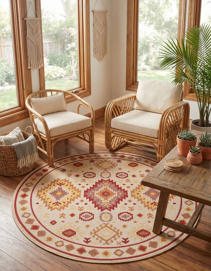 Detail image of  7' 10 x 7' 10  Washable Baja Indoor / Outdoor Round Rug
