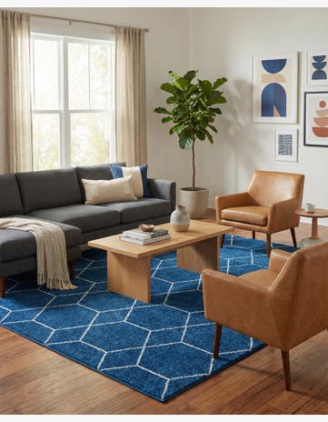 Navy Blue Lattice Frieze Rug