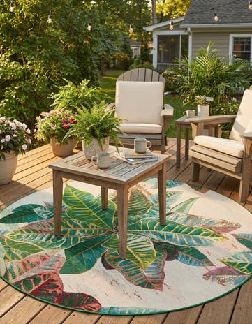 7' 10 x 7' 10 Easy-Clean Botanical Indoor / Outdoor Round Rug