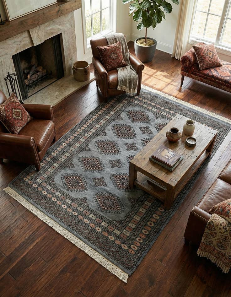 Detail image of 4' 2 x 5' 9  Hand Knotted Torkaman Persian Wool Rug