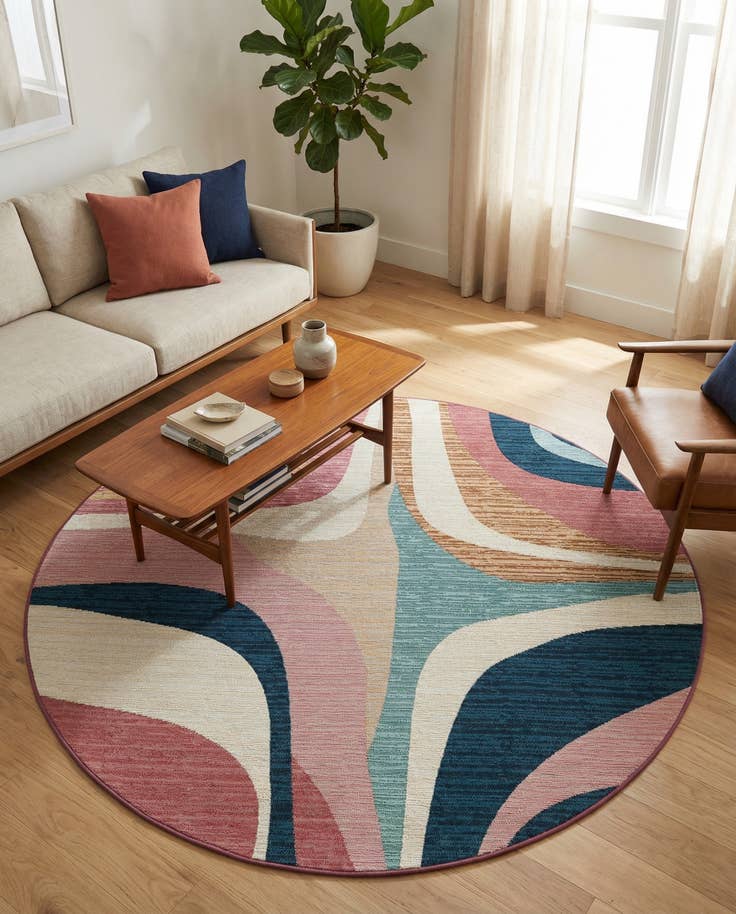 Detail image of 5' x 5' Easy-Clean Modern Indoor / Outdoor Round Rug