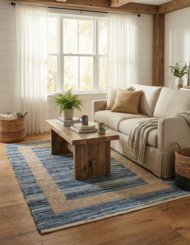 Detail image of  4' 1 x 6' 1  Hand Woven Chindi Jute Rug