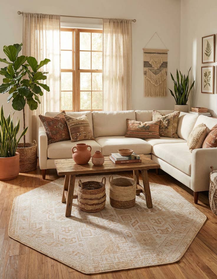 Detail image of 5' 3 x 5' 3  Washable Aztec Indoor / Outdoor Octagon Rug