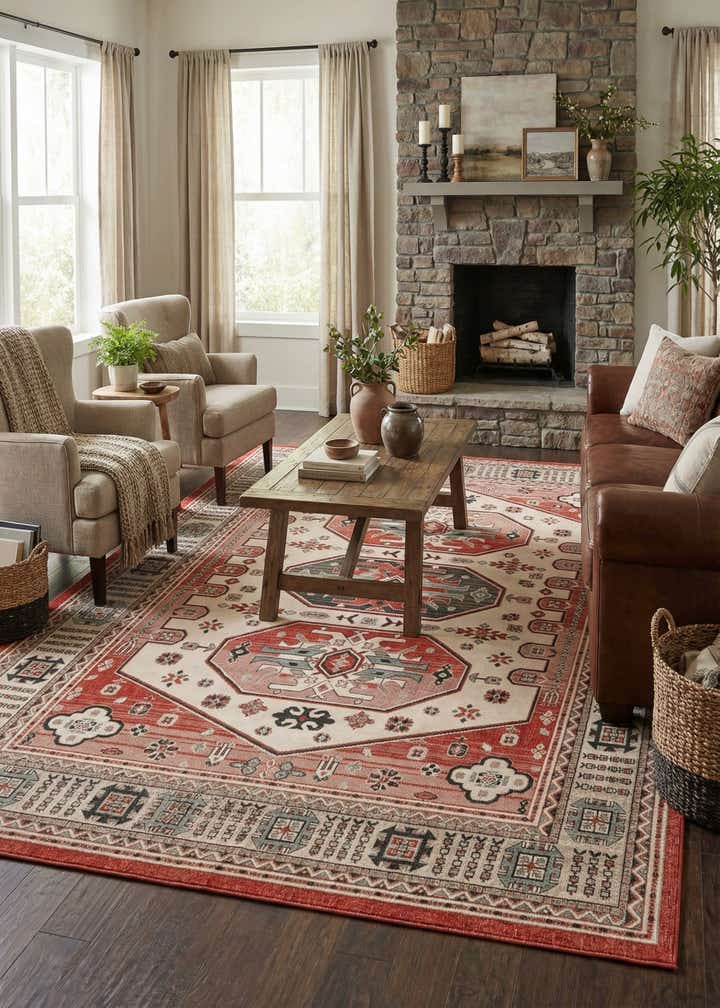 9' x 12' Easy-Clean Traditional Indoor / Outdoor Rug