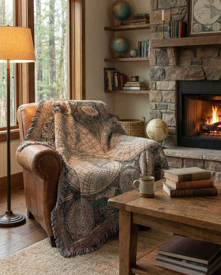 4' 6 x 6' Old World Map Throw Blanket