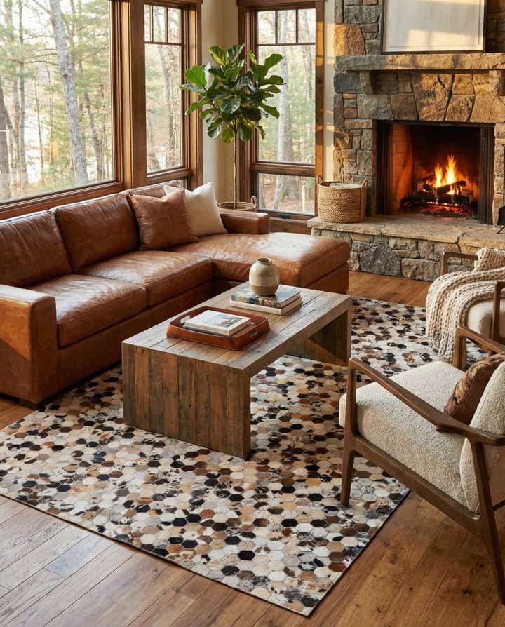 5' 2 x 8' 1 Cowhide Leather Rug