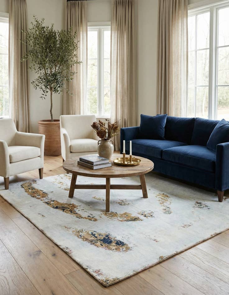 Detail image of 6' x 6' 5  Hand Knotted Ultra Vintage Persian Wool Square Rug