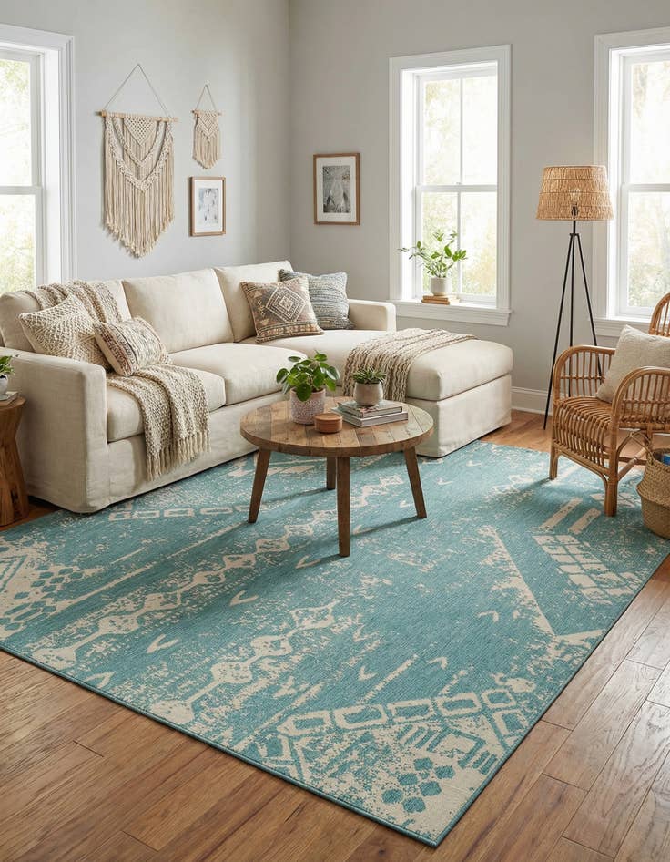 Detail image of 10' 8 x 10' 8 Easy-Clean Bohemian Indoor / Outdoor Square Rug