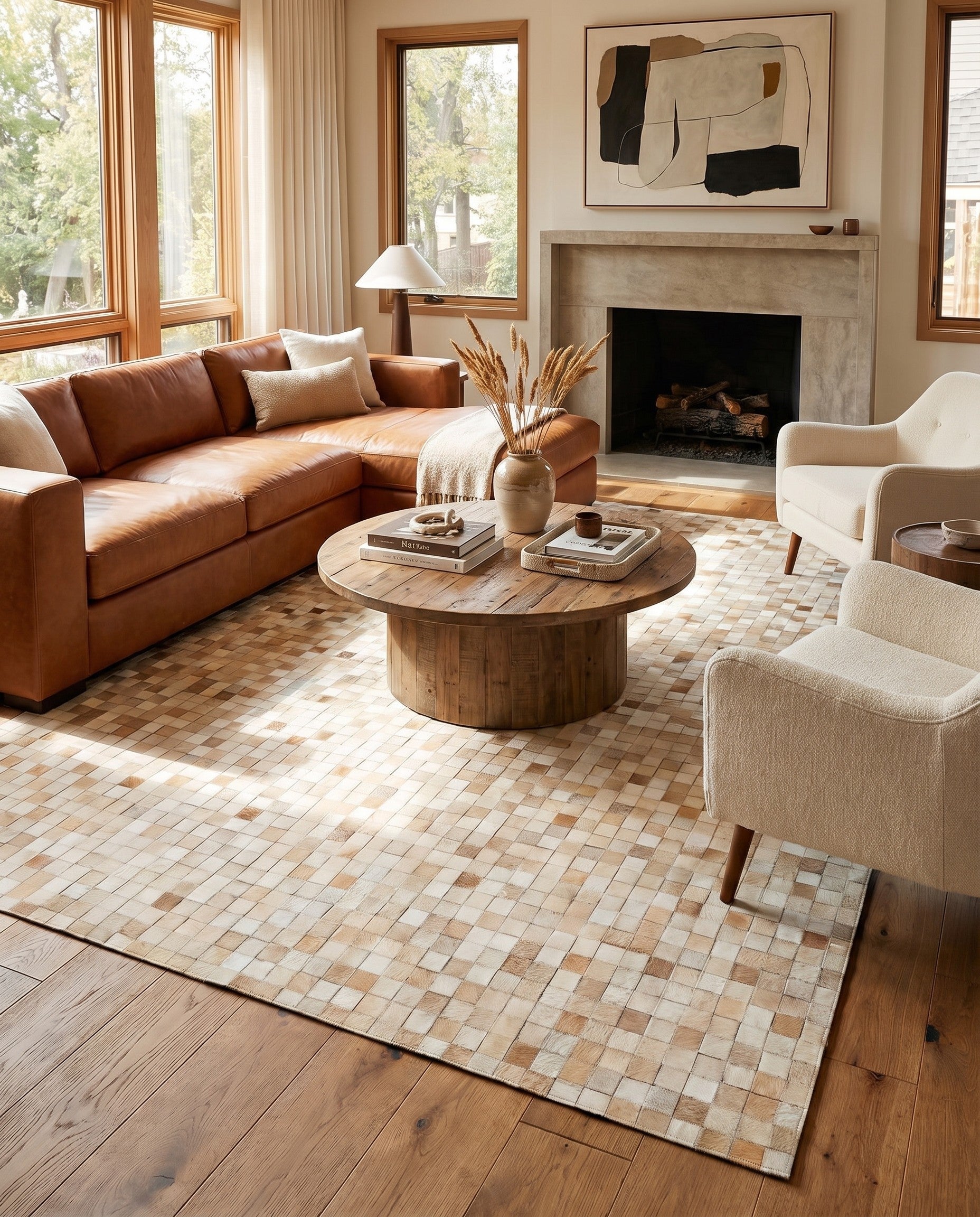 5' 1 x 8' 1 Cowhide Leather Rug