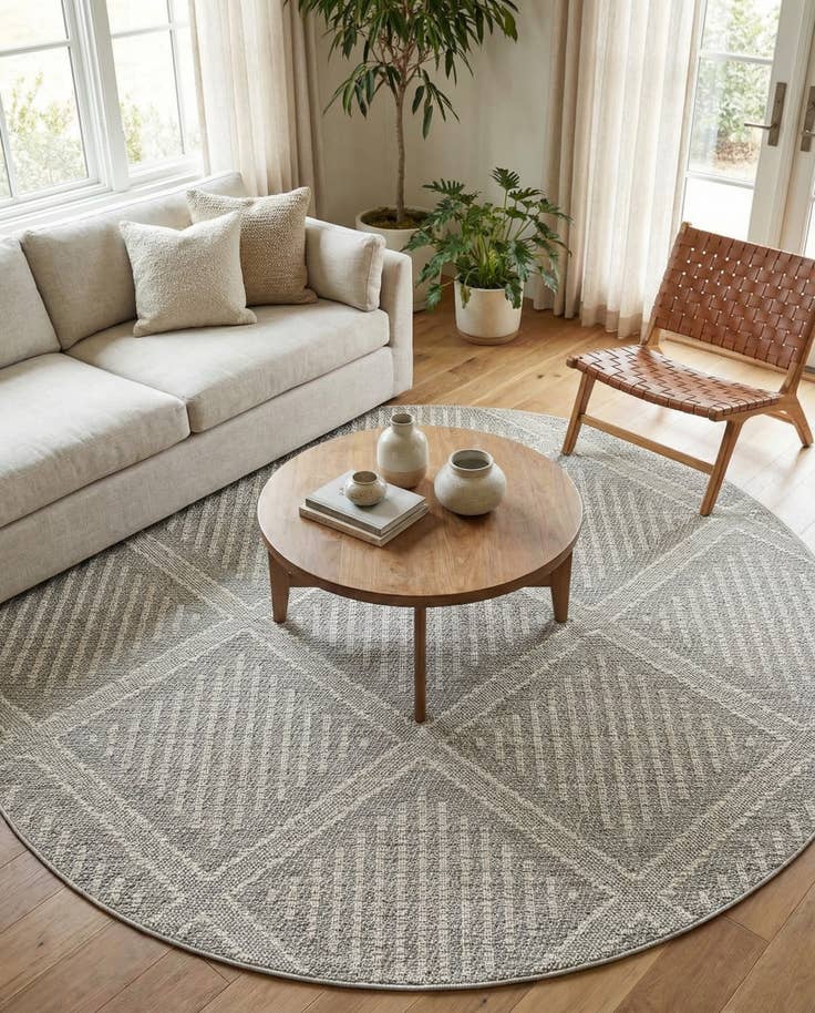 Detail image of 7' 10 x 7' 10 Easy-Clean Lattice Indoor / Outdoor Round Rug