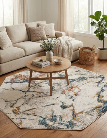 White Navy Gemstone Octagon Rug