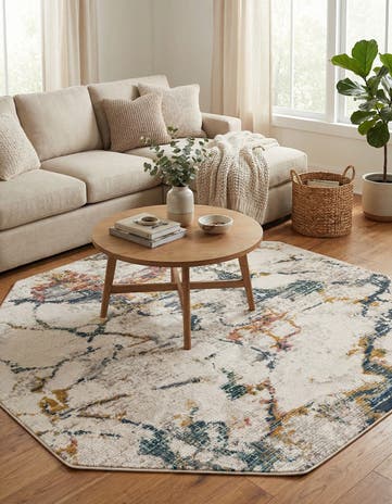 White Navy Gemstone Octagon Rug
