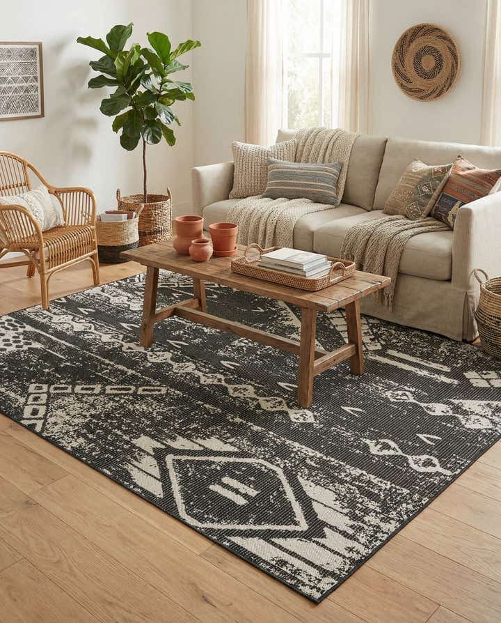 5' 3 x 8' Easy-Clean Bohemian Indoor / Outdoor Rug