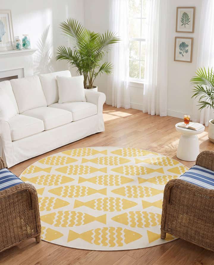7' 10 x 7' 10 Easy-Clean Coastal Indoor / Outdoor Round Rug
